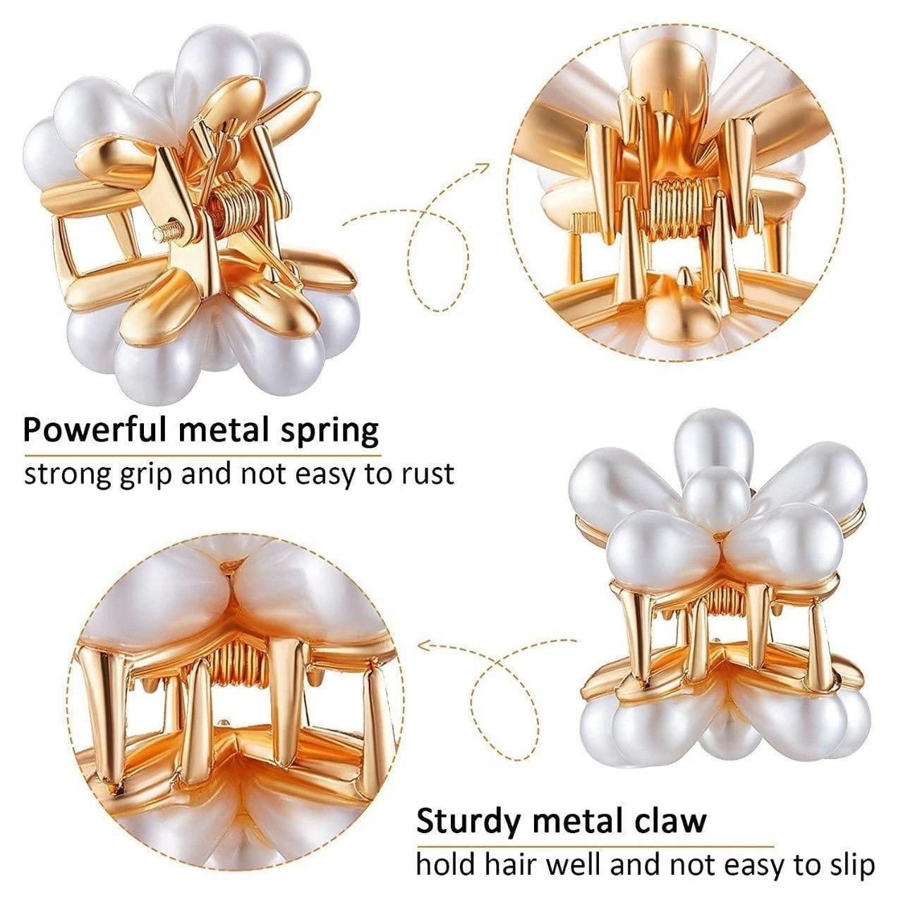 Pack of 10 Korean Pearl Mini Hair Clips – Elegant Floral Design Hair Pins